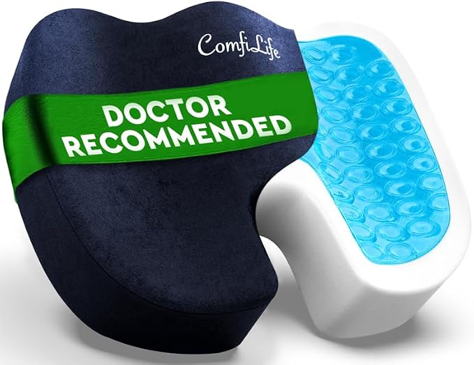 ComfiLife Gel Enhanced Seat Cushion – Office Chair Cushion – Non-Slip Gel & Memory Foam Coccyx Cushion for Tailbone Pain - Desk Chair Car Seat Cushion Driving - Sciatica & Back Pain Relief (Navy)