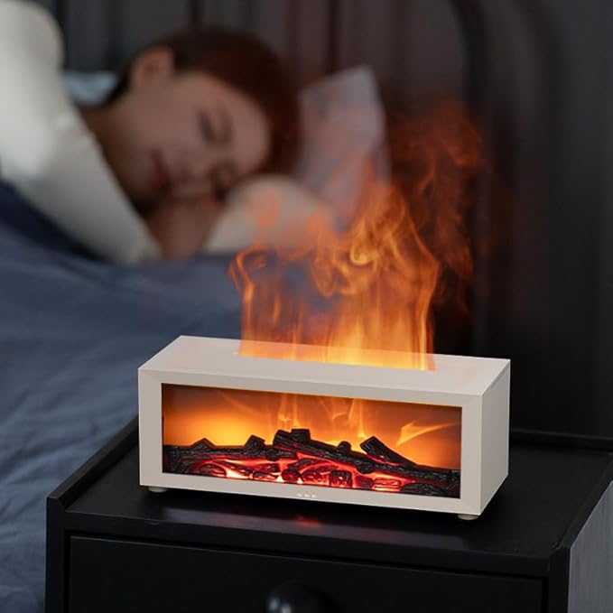 Essential Oil Diffuser, Fireplace Flame Oil Diffuser - Aromatherapy Aroma Humidifier, Upgrade 7 Colors Noiseless Remote Control - Perfect for Bedroom Home Office (150ml Fireplace Flame, Black)