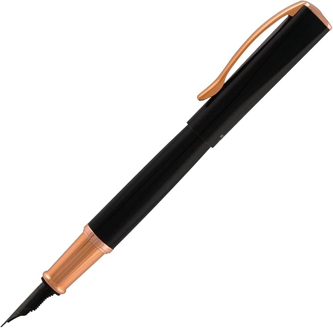 Monteverde USA Impressa Fountain Pen Black with 18 Karat Rose Gold Trim - Medium Point - JoWo German Nib