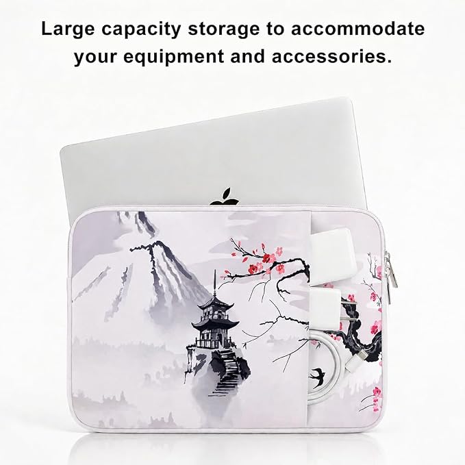 Laptop Sleeve Case for MacBook Neo/Air/Pro 13 inches A18/M5/M4/M3/M2/M1 Chip 2026-2020 A3404 A3449 with 2 Pockets Tablet Bag Accessories (Plum Blossom Pavilion)