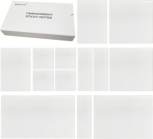 Transparent Sticky Notes 650 Sheets, Clear Sticky Notes, See Through Invisible Translucent Sticky Note for School, Office 13 Packs, (1.5"x1.5", 3"x1", 3"x2", 3"x3", 3"x4",3"x5")