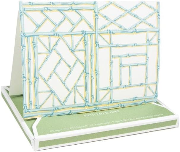 Caspari Bamboo Screen Boxed Note Cards - 8 Premium Stationery Cards & 8 Envelopes - Nature-Inspired Bamboo Print for All Occasions