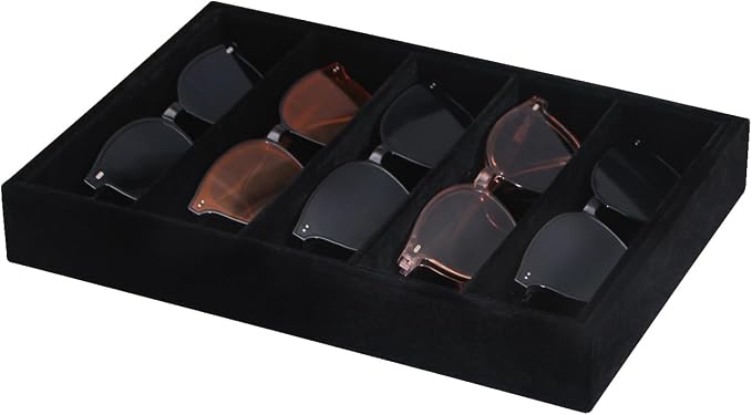 Bedside Organizer Tray, Desktop Storage Tray for Jewelry, Sunglass, Phone, Watch, Perfume,Lipstick, Nightstand Desk-top Catchall, Multi-use Holder for Desk Drawer (Black 5Grid)