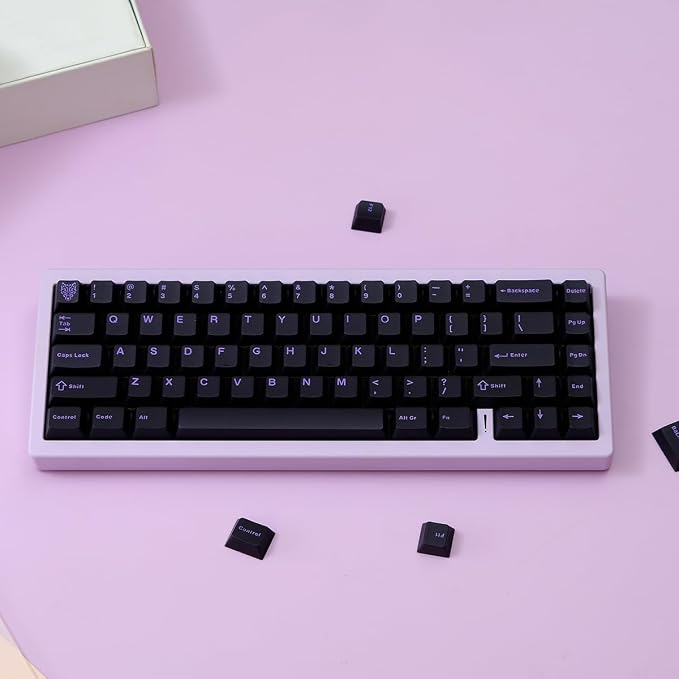 Sumgsn 114 Keys Translucent Keycaps Cherry Profile Doubleshot Black Purple Keycap Set Fit for 60% 65% 75% Cherry Mx Switches Mechanical Keyboards