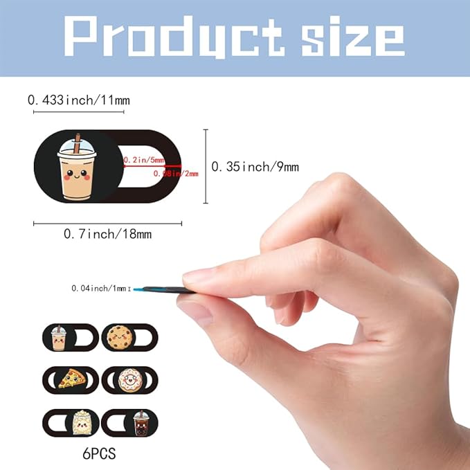 6Pcs 6 Styles Food Theme Camera Cover Slide Sticker 0.04 Inch Privacy Guard Accessories, Computer Camera Cover Cute Protector Blocker for Desktop Loptop Tablet Notebook Mini PC Office Use