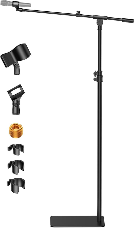 InnoGear Mic Stand Floor, Boom Arm Floor Microphone Stand Height Adjustable Heavy Duty with Iron Base for HyperX SoloCast, HyperX QuadCast S, Razer Seiren V3 Mini, Blue Yeti Shure SM58 and Other Mics