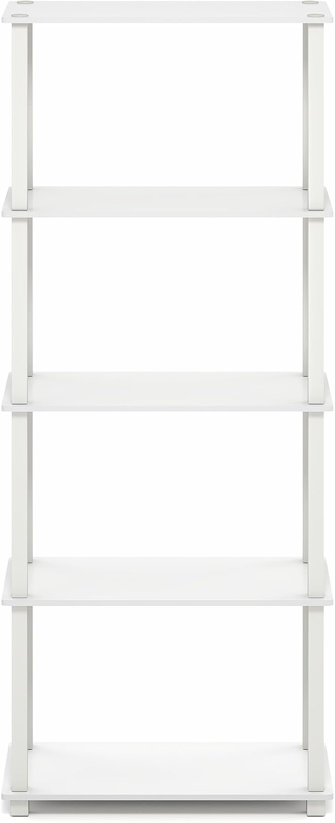 Furinno Turn-S-Tube Book Shelf, 5-Tier Toolless Storage Shelves with Square Tubes, Shelving Unit for Organization and Storage for Living Room, Home Office, White