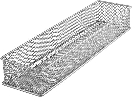 YBM HOME Silver Mesh Drawer Cabinet and or Shelf Organizer Bins, School Supply Holder Office Desktop Organizer Basket (1, 3x15x2 Inch)