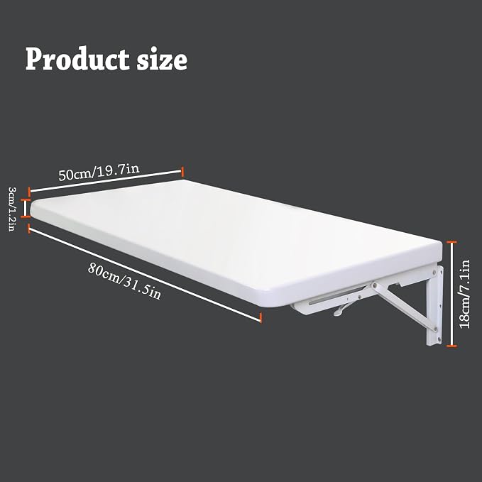 Laundry Room Wall Mounted Folding Table, Kitchen Restaurant Home Bar Work Table, All Aluminum Countertop, Waterproof Easy to Install and Clean (80X50cm/31.5""×19.7"")…, LZDZ004