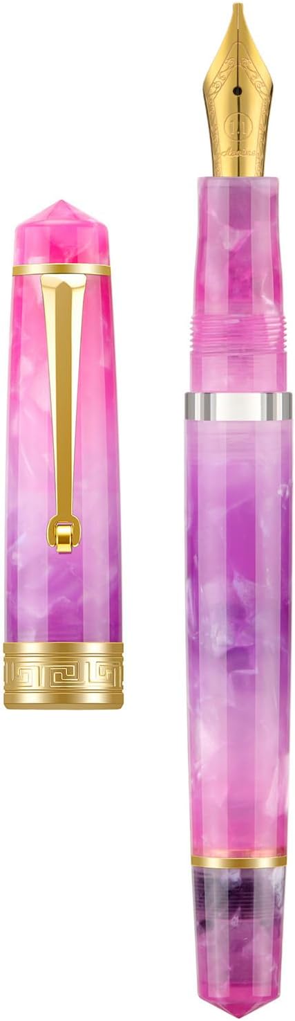 Asvine P20 Piston Fountain Pen, Stub Nib 1.1mm Calligraphy Art Drawing Gradual Purple Acrylic with Case Set