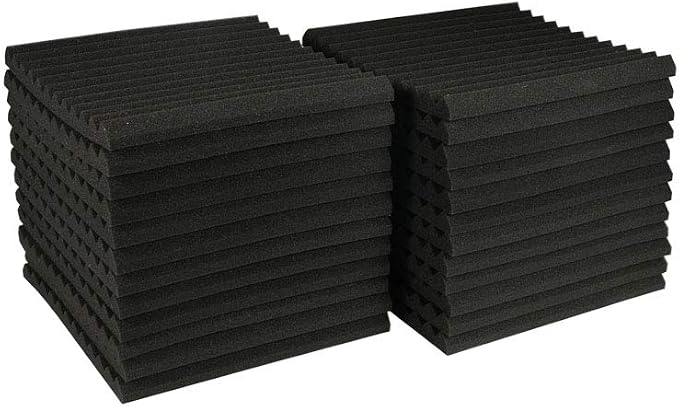 Burdurry 24 Pack Acoustic Panels Soundproof Studio Foam for Walls Sound Absorbing Panels Sound Insulation Panels Wedge for Home Studio Ceiling, 1" X 12" X 12" (Black)