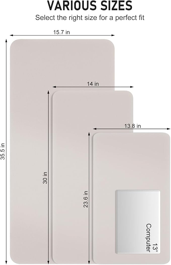 Desk Pad, 35.5" x 17" PU Leather Non-Slip Desk Mat Large Mouse Pad for Desktop, Waterproof Laptop Computer Writing Mat for Office, Home, Work, Gaming, Beige Gray