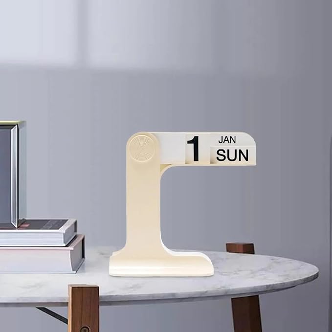 Perpetual Calendar, Standing Perpetual Desk Calendar - Aesthetic Flip Calendar, Reusable Daily Page Turning Desktop Calendar, Modern Minimalist Home Office Desk Accessories & Workspace Decor Gifts (Beige)