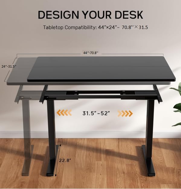 Dual Motor Electric Standing Desk Frame, Height Adjustable Desk Legs for Max 44" x 70.8" Desktop with 330 LBS Capacity, Ergonomic Sit Stand Up Desk Base for Home Office, Black (Frame Only)
