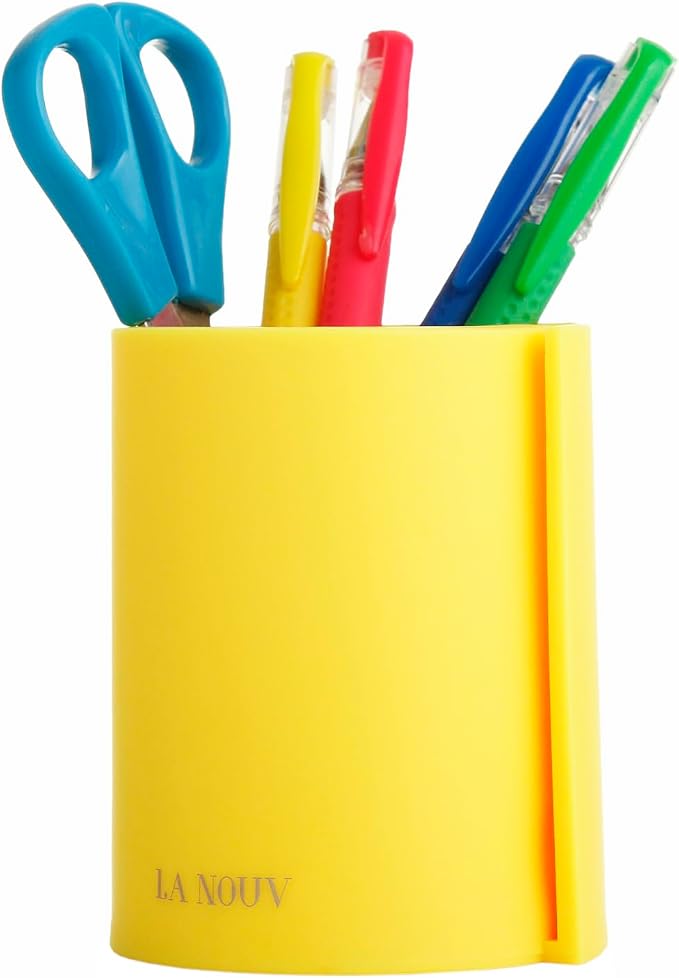 Pen Holder for Desk, Yellow, 4x3 Inch | Modern Makeup Brush Holder, Desk Decor, Home Office Essentials, For Men & Women, Multiple Colors Available