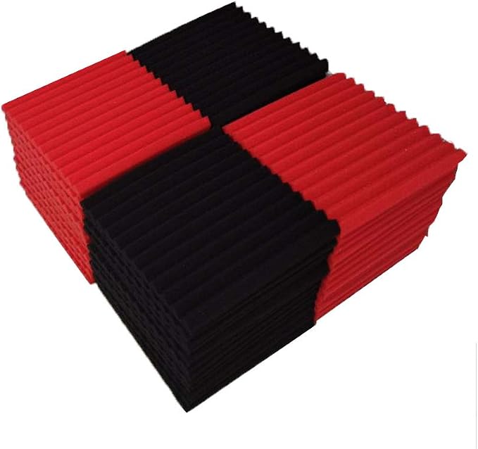Burdurry 50 Pack Acoustic Panels Soundproof Studio Foam for Walls Sound Absorbing Panels Sound Insulation Panels Wedge for Home Studio Ceiling, 1" X 12" X 12" (Black&Red)