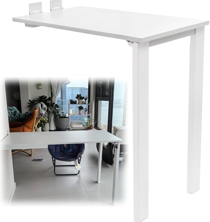 Wall Mounted Folding Table 29.5x15.7 inch, Drop-Leaf Dining Table for Small Spaces, E0-Grade Solid Wood Murphy Table with 132lbs Capacity, Space-Saving Desk for Kitchen Office (White)