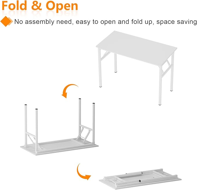 sogesfurniture Modern Foldable Computer Desk 47 inches, No Assembly Sturdy Laptop Workstation for Home Office, Portable Folding Study Table Writing Gaming Desk for Small Spaces, White