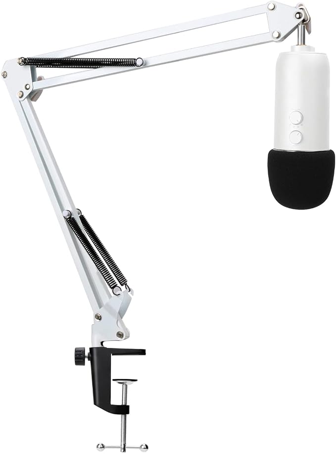 YOUSHARES White Mic Stand with Pop Filter - Microphone Boom Arm Stand with Foam Cover Windscreen for Blue Yeti, Blue Yeti Pro Mic