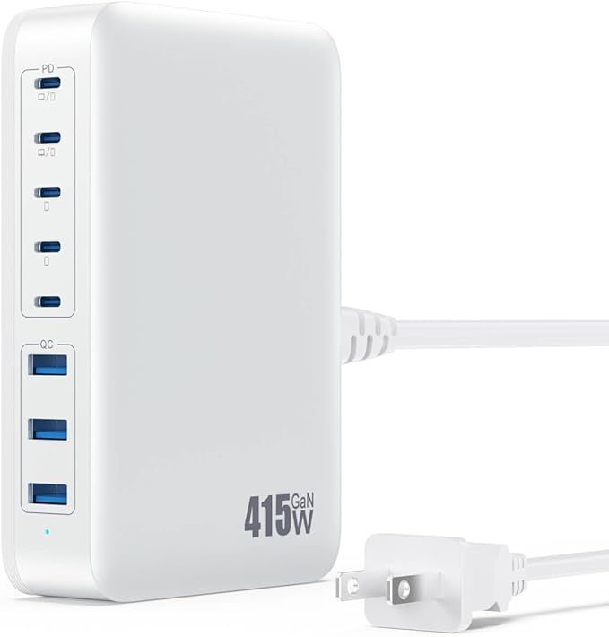 USB C Charger 415W USB C Charger Block, 8-Ports GaN IV Fast Charging Station Hub, Dual PD 100W Laptop Charger Adapter,for MacBook Pro/Air/iPad/iPhone16/15/14/Apple Watch/DELL/Samsung for Home Office