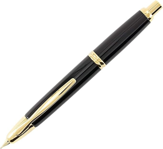 PILOT Vanishing Point Collection Refillable & Retractable Fountain Pen, Black Barrel with Gold Accents, Blue Ink, Fine Nib (60165)