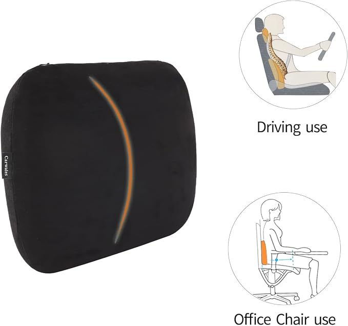 Carwales Emulsion Lumbar Support Pillow for Car Driving Seat Relax Soft Lower Back Support Home Office Chair Cushion Desk Accessories Waist Pain Relief Black