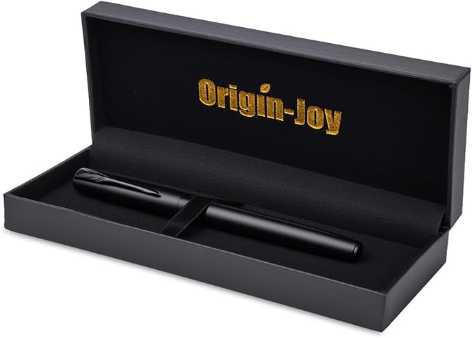Origin-Joy Luxury Metal Pen Set, Professional Executive Heavy Nice Gift Pen with 3 Rollerball Refills 0.7mm for Men (Black, Capped & Simple)
