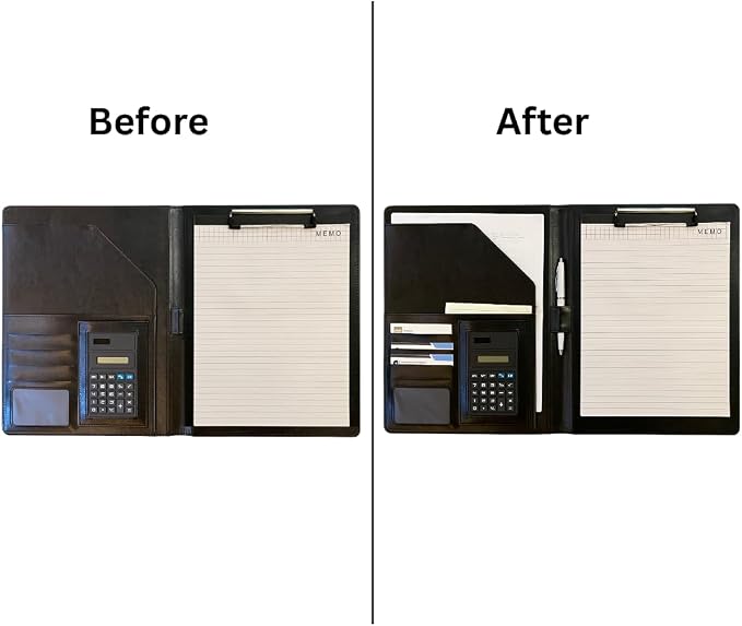 Leather Portfolio Binder for Business use, Document Organizer with Smart Storage, Calculator, Writing pad, – padfolio All in one, Professional Binder Portfolio for Women and Men