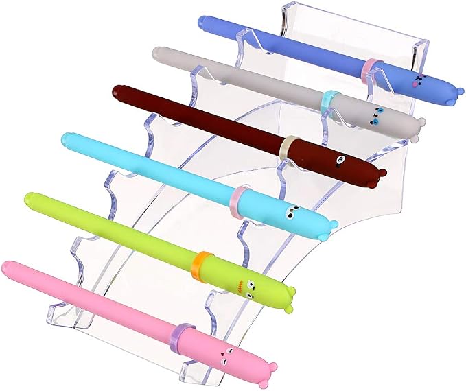 Hipiwe Acrylic Pen Holder Display Stand Makeup Brush Organizer, 2Pcs 6-Slot | Clear Nail Brush Eyebrow Fountain Pen Display Rack (Pack of 2)