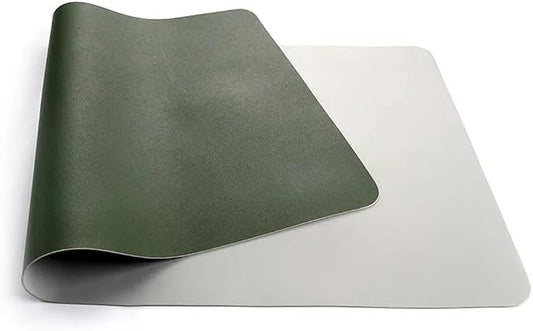 Leather Desk Pad Dual-Sided Office Desk Mat Waterproof,Large Table Cover Protector Smooth Mouse Pad Writing Gaming Mat for Laptop Keyboard (Green Grey,15.7x11.8in/40x30cm)