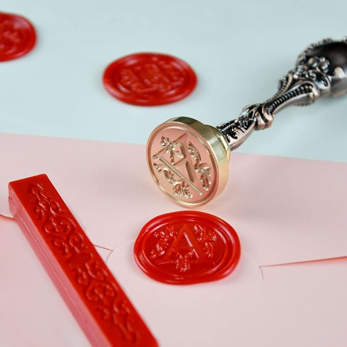Wax Seal Stamp kit, Envelope Wax Seals DIY Kit - Retro Sealing Wax Candle + Classic Initial Alphabet Seal Wax Seal Stamp Letter A - in Blue Gift Box