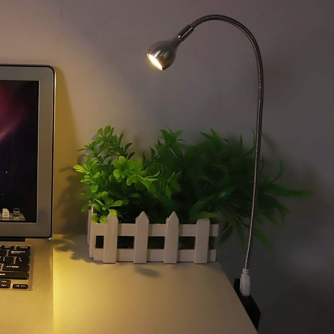 USB LED Desk Lamp Flexible Neck Portable Light for Home Office Study Silver Warm White 1W (Warm Light)