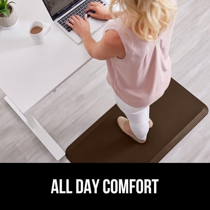 GORILLA GRIP Comfortable Cushioned Kitchen Mats for Floor, 70x24, Waterproof and Stain Resistant Soft Top, 3/4 Inch Thick Ergonomic Standing Desk Anti Fatigue Mat, Foam Supports Ankles, Chocolate