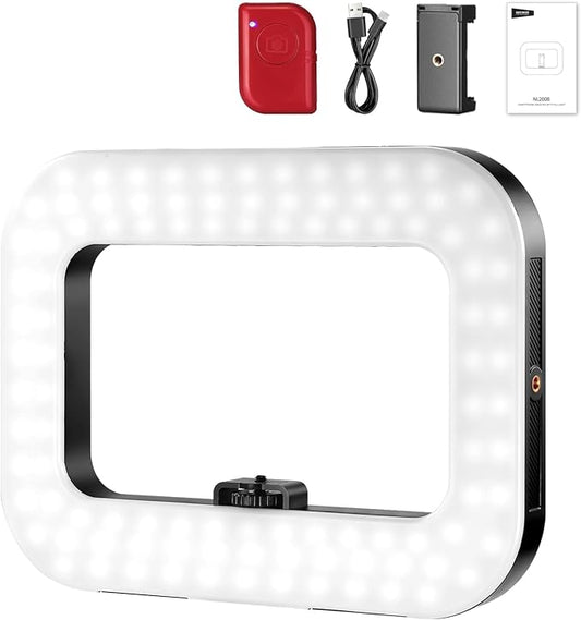 NEEWER Entry Level Version Phone Video Rig with Light, Handheld Stabilizer with 20W Bi Color LED Square Ring Light, 3 Cold Shoes/5200mAh Battery/CRI80+ for Selfie Streaming Vlog Recording, NL200B