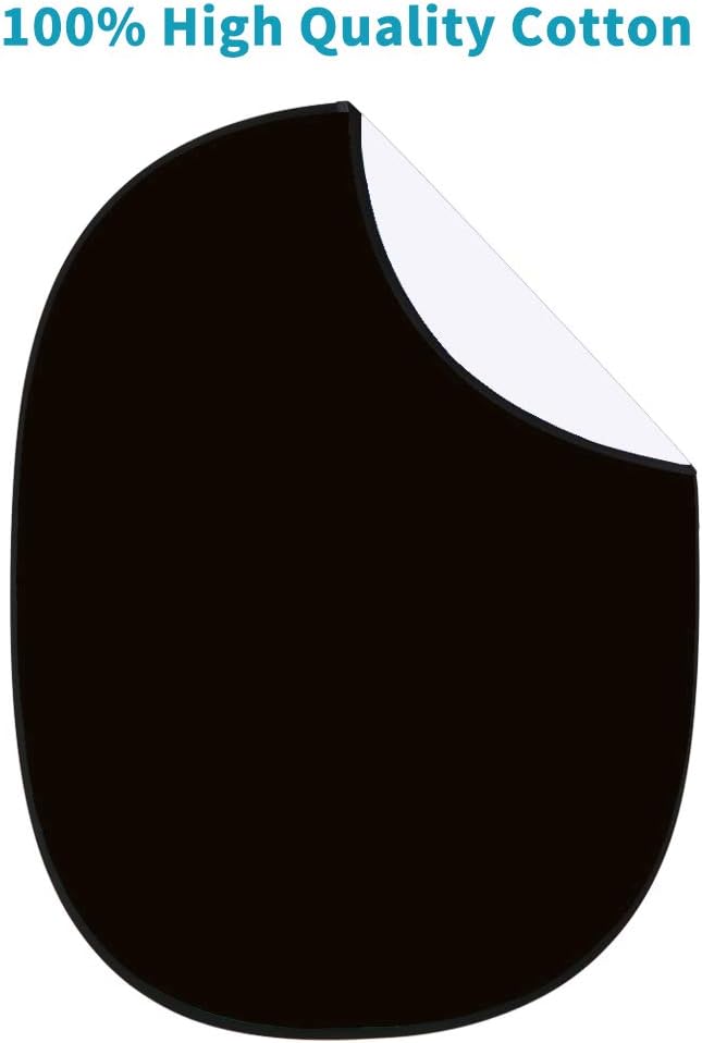 5 x 3.3ft (1.5mX1m) 2 in 1 Polyester Muslin Black and White Collapsible Backdrop, Small Pop Up Portable Reversible Photography Background with Carrying Bag