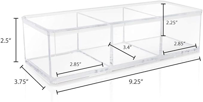 Isaac Jacobs Clear Acrylic 3 Section Organizer- Three Compartment Drawer Tray and Storage Solution for Office, Bathroom, Kitchen, Supplies, and More (Clear) | Three Compartment Drawer Tray and Storage Solution for Office, Bathroom, Kitchen, Supplies, a...