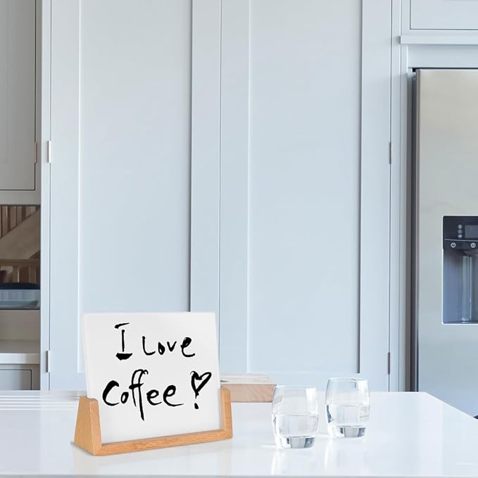 Desktop Glass Dry Erase Board with Solid Wood Base, Memo Whiteboard, Writing Note Pad, Mini Glassboard for Tabletop Display(Rustic Base,Glass)