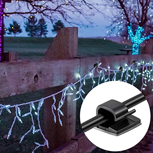 Maitys 60 Pcs Adhesive Cable Wire Clips Outdoor, Christmas Light Clips Cable Management Cord Holder Organizer for Fairy String Light Under Desk, Wall, Car, TV PC Ethernet(Large,Black)