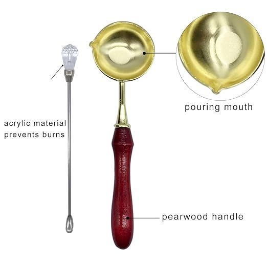Seal Wax Melting Furnace Tool Wax Seal Stamp Warmer Stand with Spoon and Stirring Stick Kit for Wedding Envelope Seal Stamp (Redwood A)