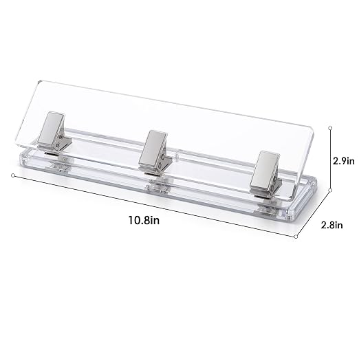 Acrylic and Silver Standard 3 Hole Punch,10 Sheet Capacity, Desktop Hole Puncher 3 Ring, Office Desktop Accessory, Clear/(Silver)