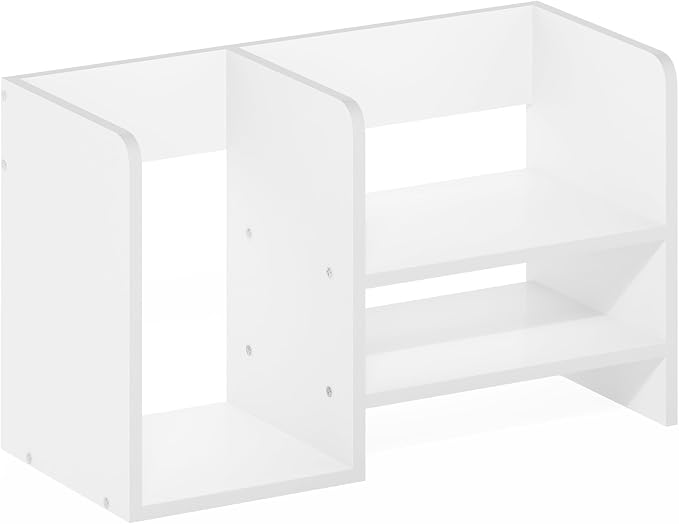 Furinno HERMITE Desk Organizers, Office Organization with Accessories and Vertical File Holder, 3-Shelf Desktop Book Shelf, for Office Supplies, Desk Accessories, for Study Room, Dorm, White