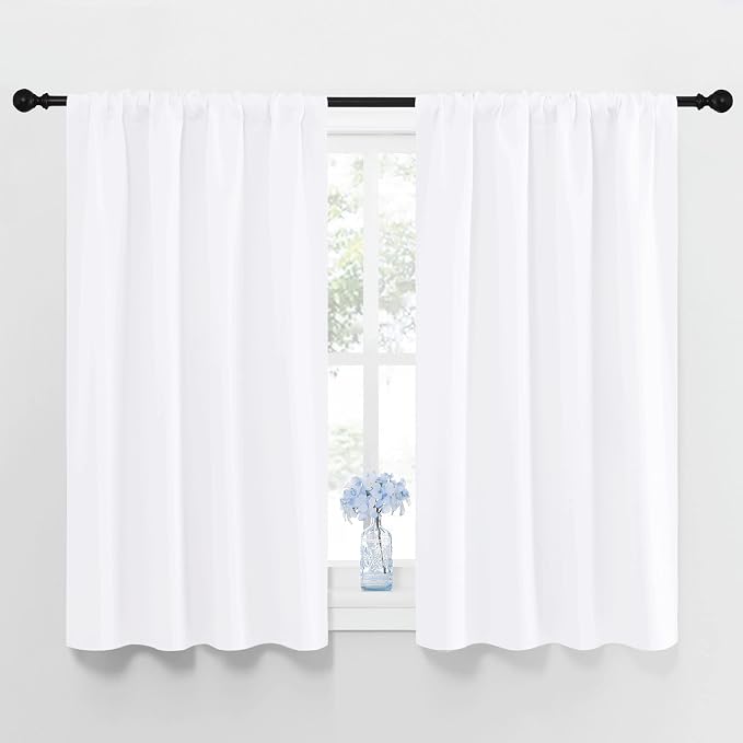 NICETOWN Window Curtain Panels - Semi Blackout Rod Pocket Curtain Set for Bedroom (White, 2 Panels, 42 by 48)