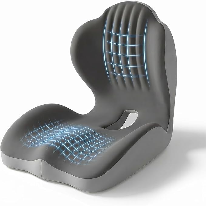 ROWPOZ Ergonomic Memory Foam Seat Cushion with Lumbar Support | Breathable Car and Office Chair Cushion with L-Shaped Cutout for Long Drives, Office and Home
