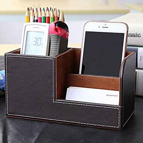 Leather Multi-Function Desk Stationery Organizer Storage Box Pen/Pencil, Cell Phone, Business Name Cards, desk organizers (Coffee)