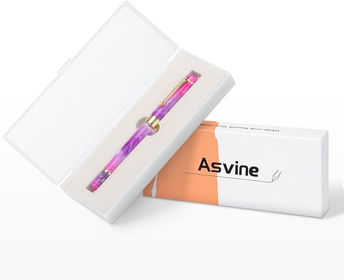 Asvine P20 Piston Fountain Pen Gradual Purple Resin, Iridium Extra Fine Nib Gold Trim Smooth Writer Collection with Case Set