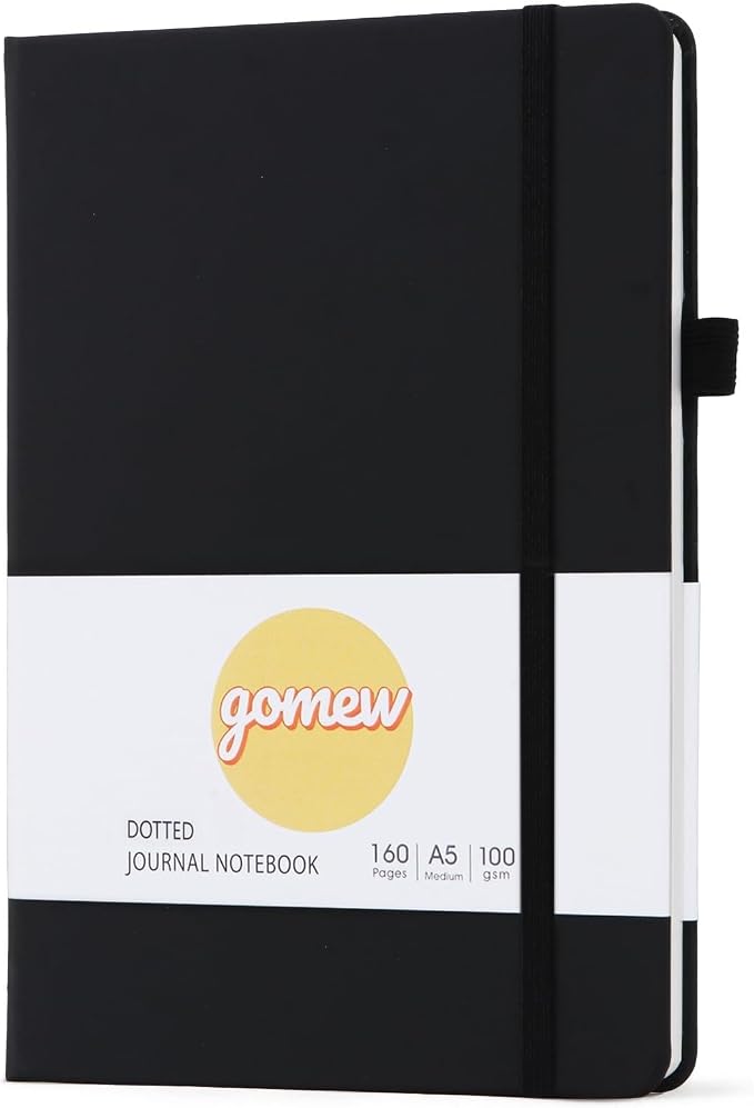 Dotted Journal Notebook A5, Dot Grid Bullet Journal for Women, 160 Pages with 100gsm Thick Paper for Journaling, Planning, Habit Tracking & Notes, Gift for Women, Black