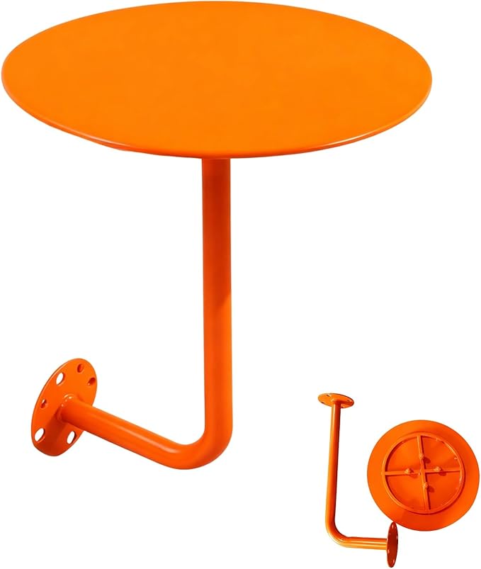Round Coffee Table for Indoor/Outdoor, Wall Mounted Counter Height Bistro Pub Table, Modern Wall Dining Desk L-Type BistroTray with Metal Leg(Orange,50cm/16.7inch)