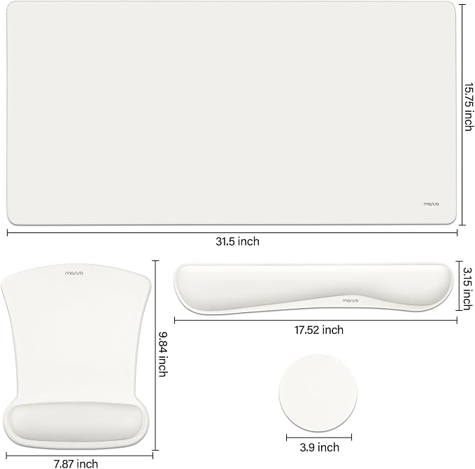 MOSISO Keyboard Mouse Pad Set, Large Gaming Mousepad&Keyboard Wrist Rest&Mouse Wrist Rest&Coaster, Ergonomic Non-Slip Mousepad&Easy Typing Cushion with Memory Foam for Home Office, Pearl White