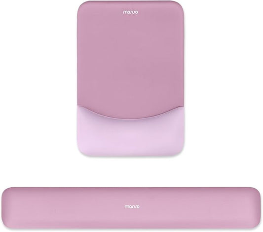 MOSISO Wrist Rest Support for Mouse Pad&Keyboard Set, Rectangular Ergonomic Mousepad Non-Slip Base Home/Office Pain Relief&Easy Typing Pad with Neoprene Cloth&Raised Silicone Lining, Mauve Pink