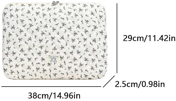 Cute Laptop Sleeve 13-15 inch Laptop Case Aesthetic Quilted Laptop Sleeve Computer Bag with Flower Printing for MacBook (Black, 15inch)